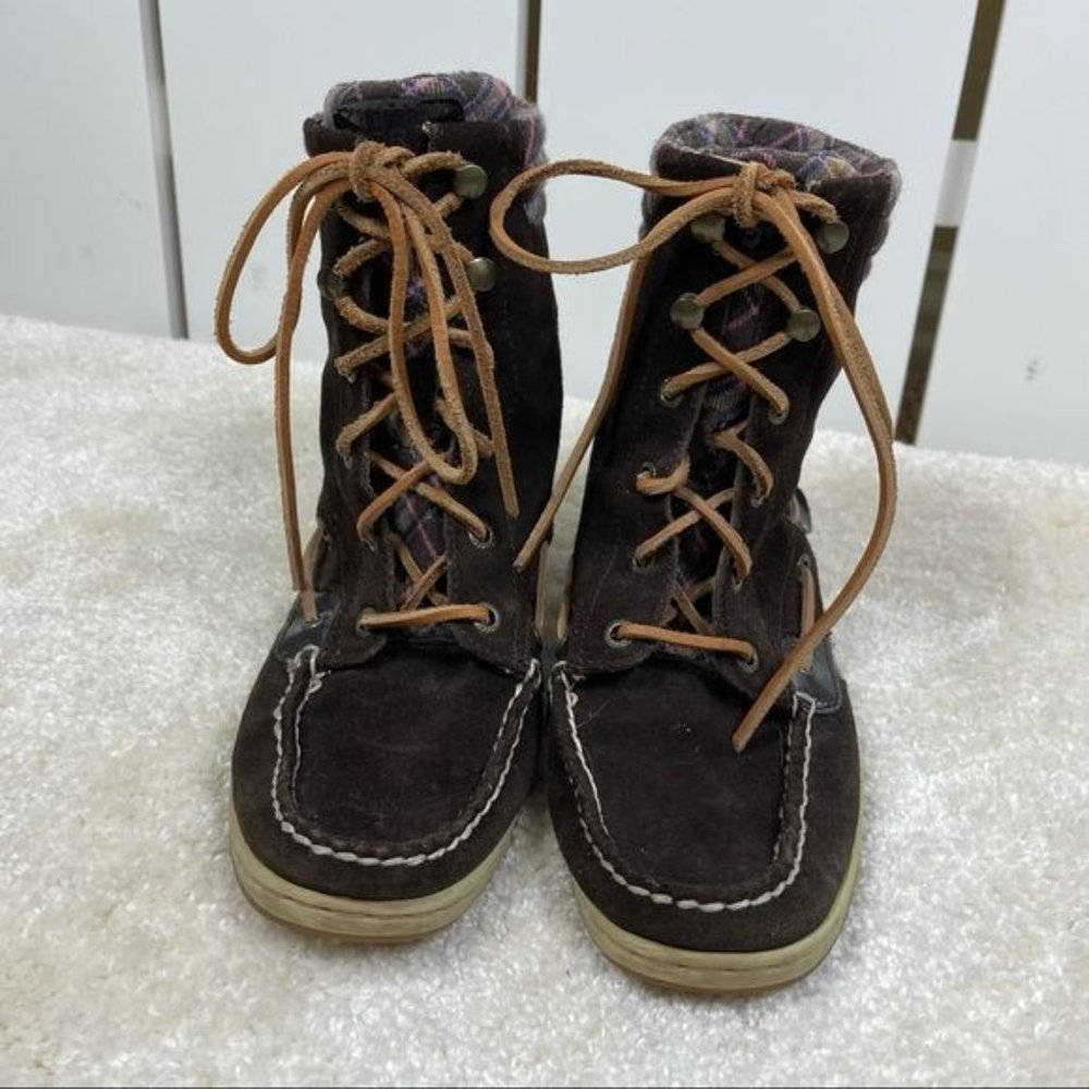 Sperry Brown Suede Fair Isle Top Sider Lace Up Boots Size 7M - Picture 2 of 8